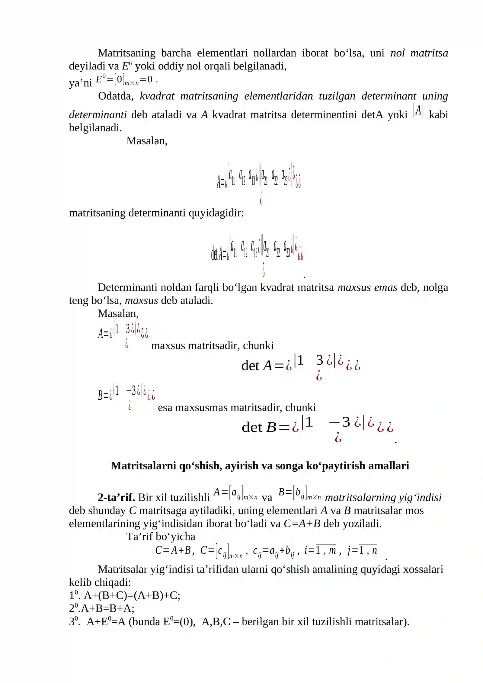 Matritsalarning turlari 2