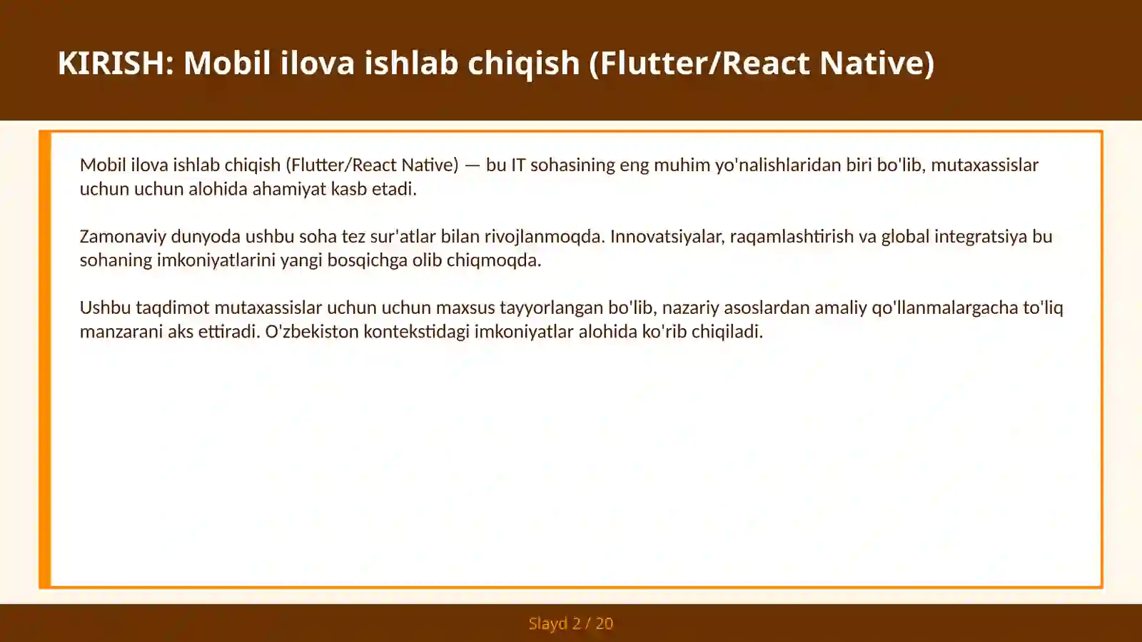 MOBIL ILOVA ISHLAB CHIQISH (FLUTTER/REACT NATIVE) 2