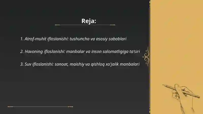 Atrof muhit ifloslanishi nima va qanday chora tadbirlar korish kerak 2