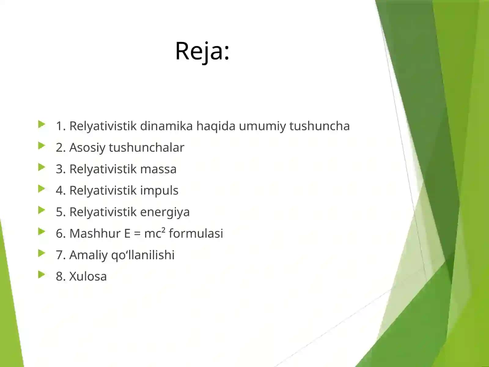 Relyativistik dinamika elementlari. 2