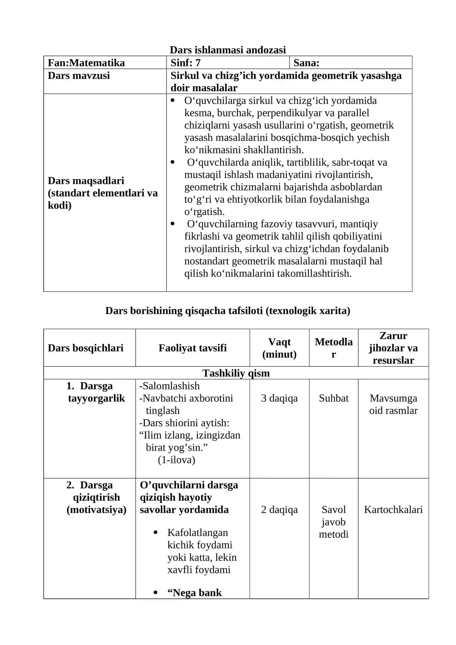 Sirkul va chizg'ich yordamida geometrik yasashga doir masalalar 2