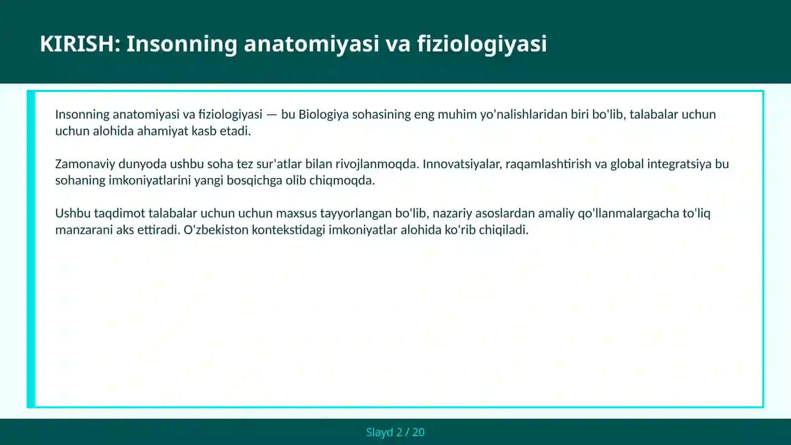 INSONNING ANATOMIYASI VA FIZIOLOGIYASI 2
