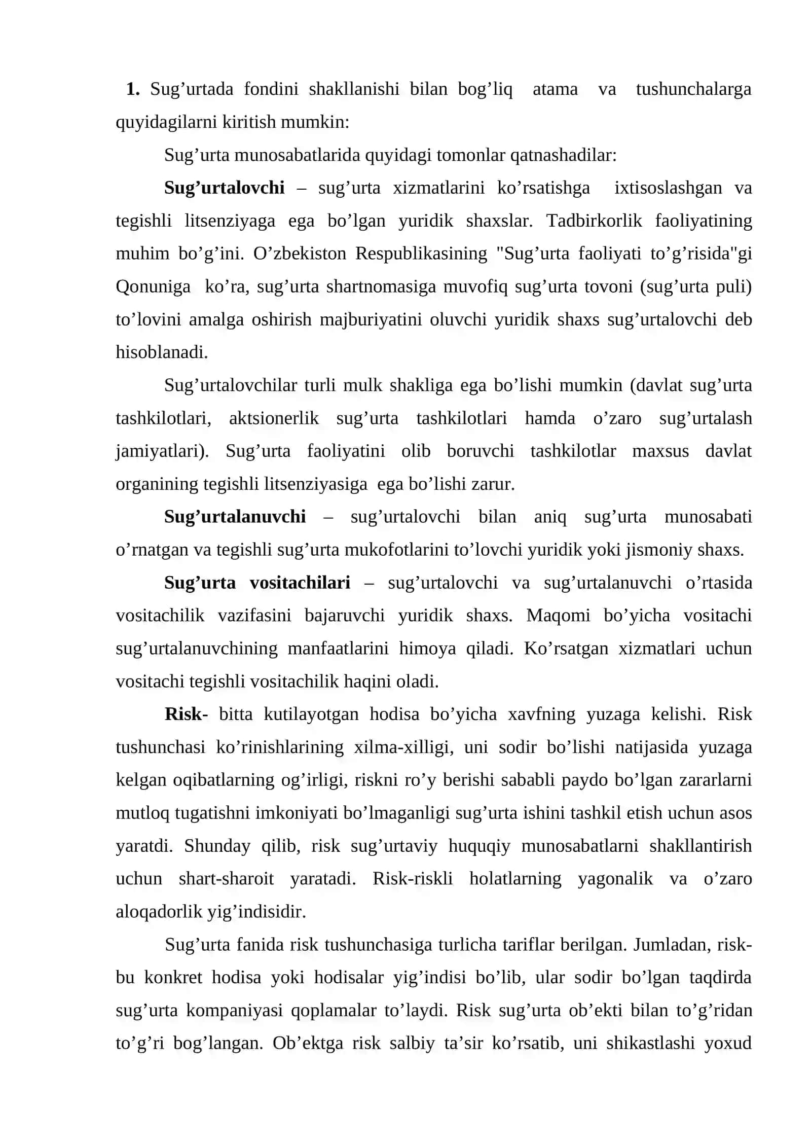 Sug’urta sohasida qo’llaniladigan asosiy atama va tushunchalar 2