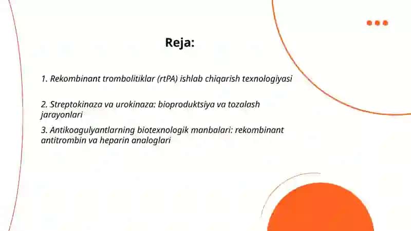 Rekombinant trombolitiklar (rtPA) ishlab chiqarish texnologiyasi 2