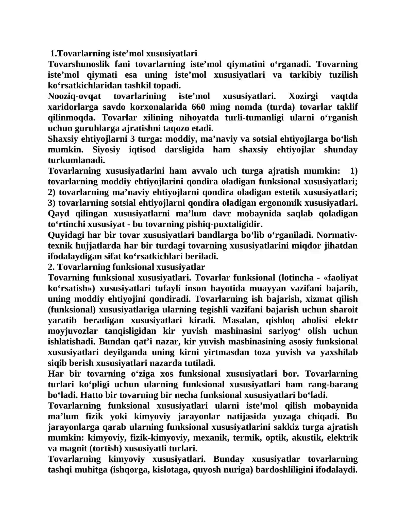 Tovarlarning iste’mol xususiyatlari 2