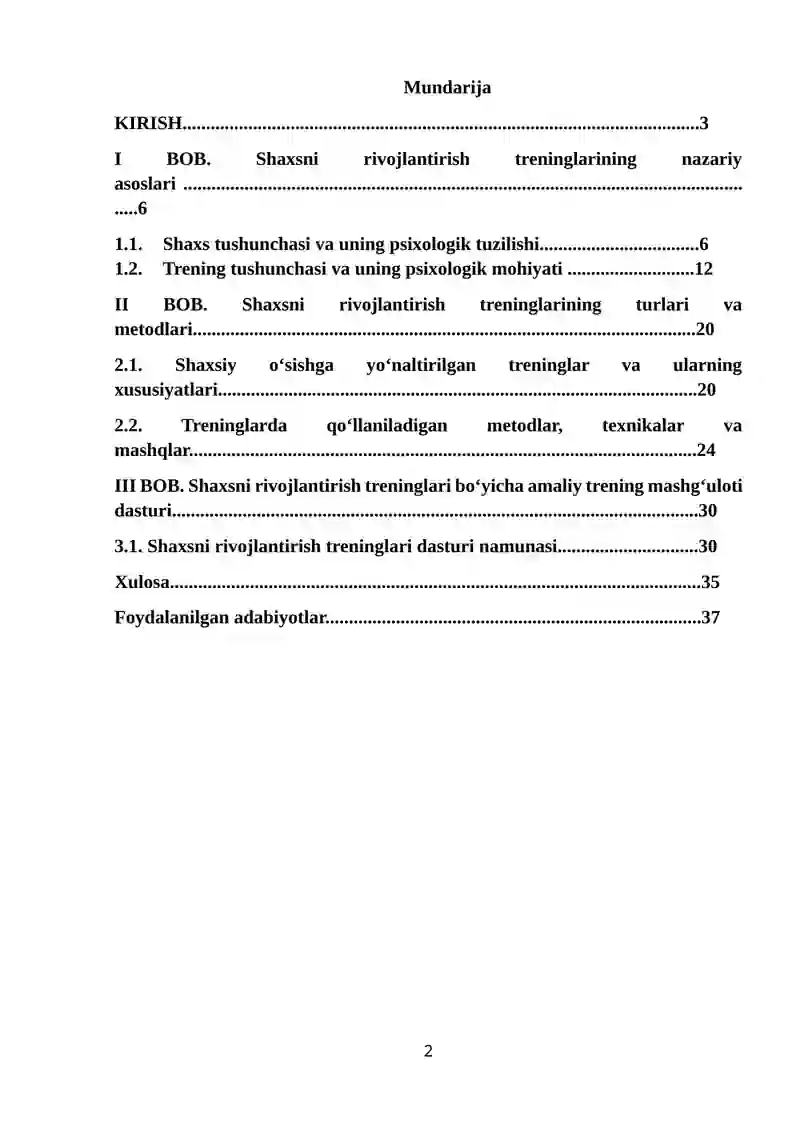 Shaxsni rivojlantirish treninglarini o’rganish 2