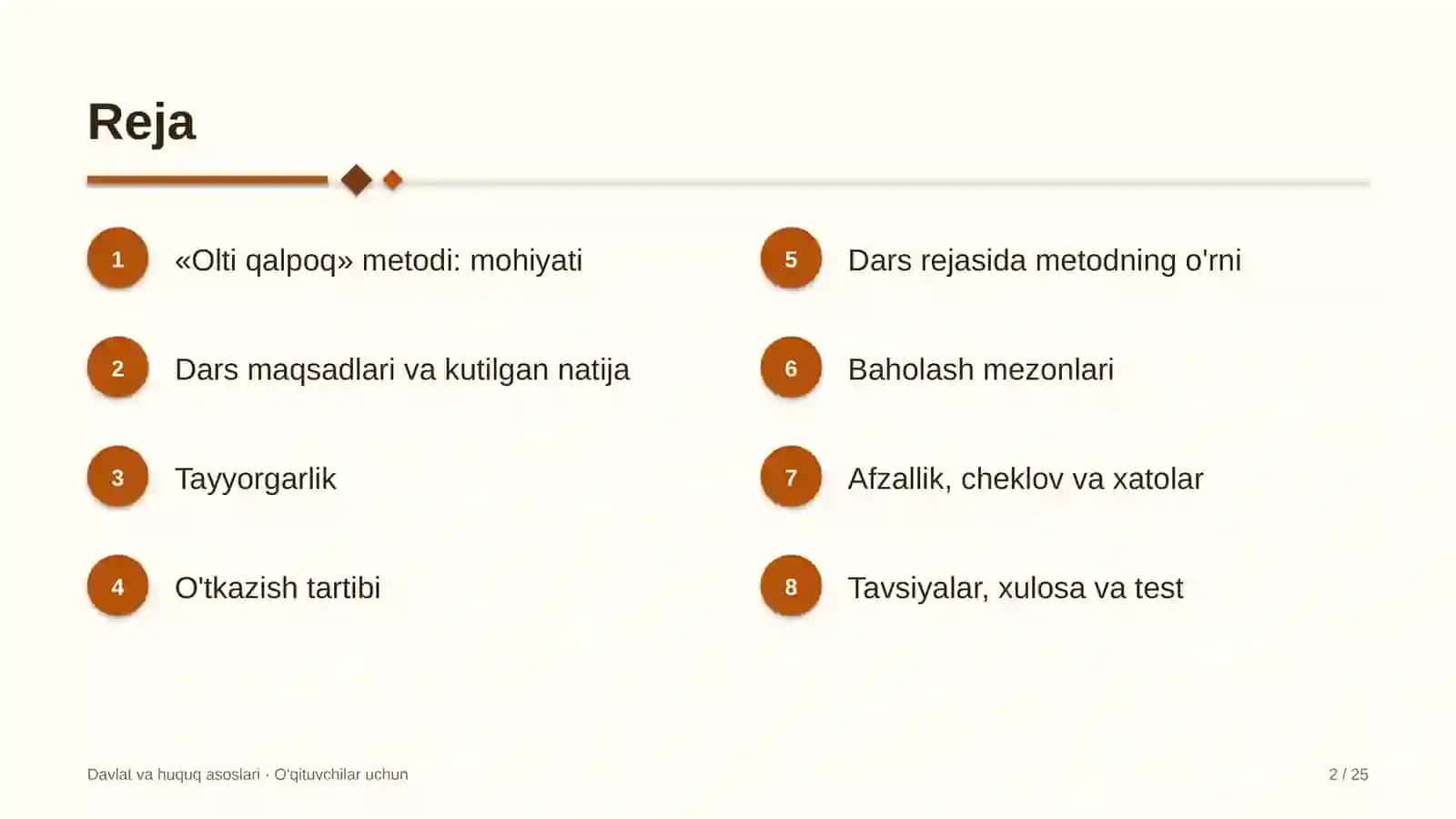 davlat va huquq asoslari darslarida olti qalpoq metodidan foydalanish 2718 2