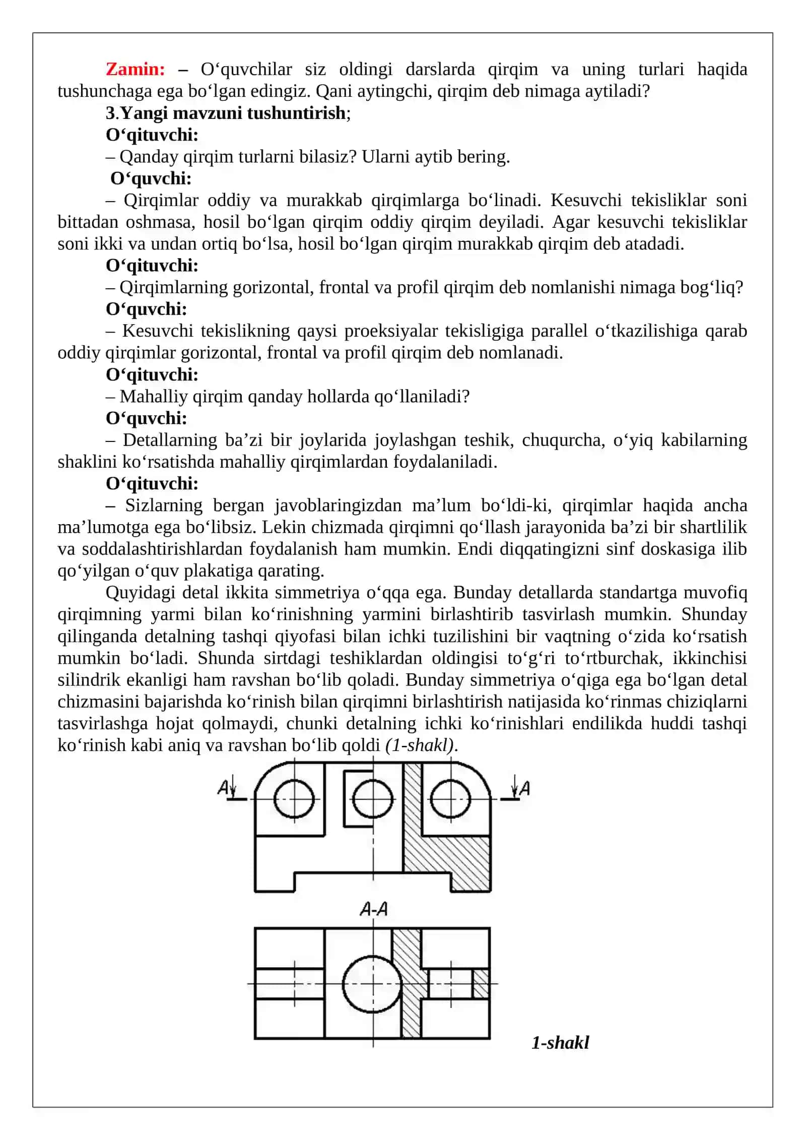 Ko’rinishning bir qismini bilan qirqimning bir qismini  birlashtirib tasvirlash 2
