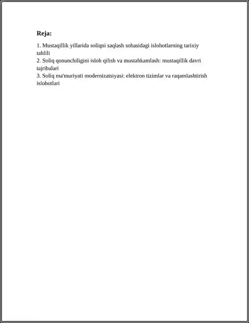 MUSTAQILLIK YILLARIDA SOLIQNI SAQLASH SOHASIDAGI ISLOHATLAR MAVZUSIDA MAQOLA 2
