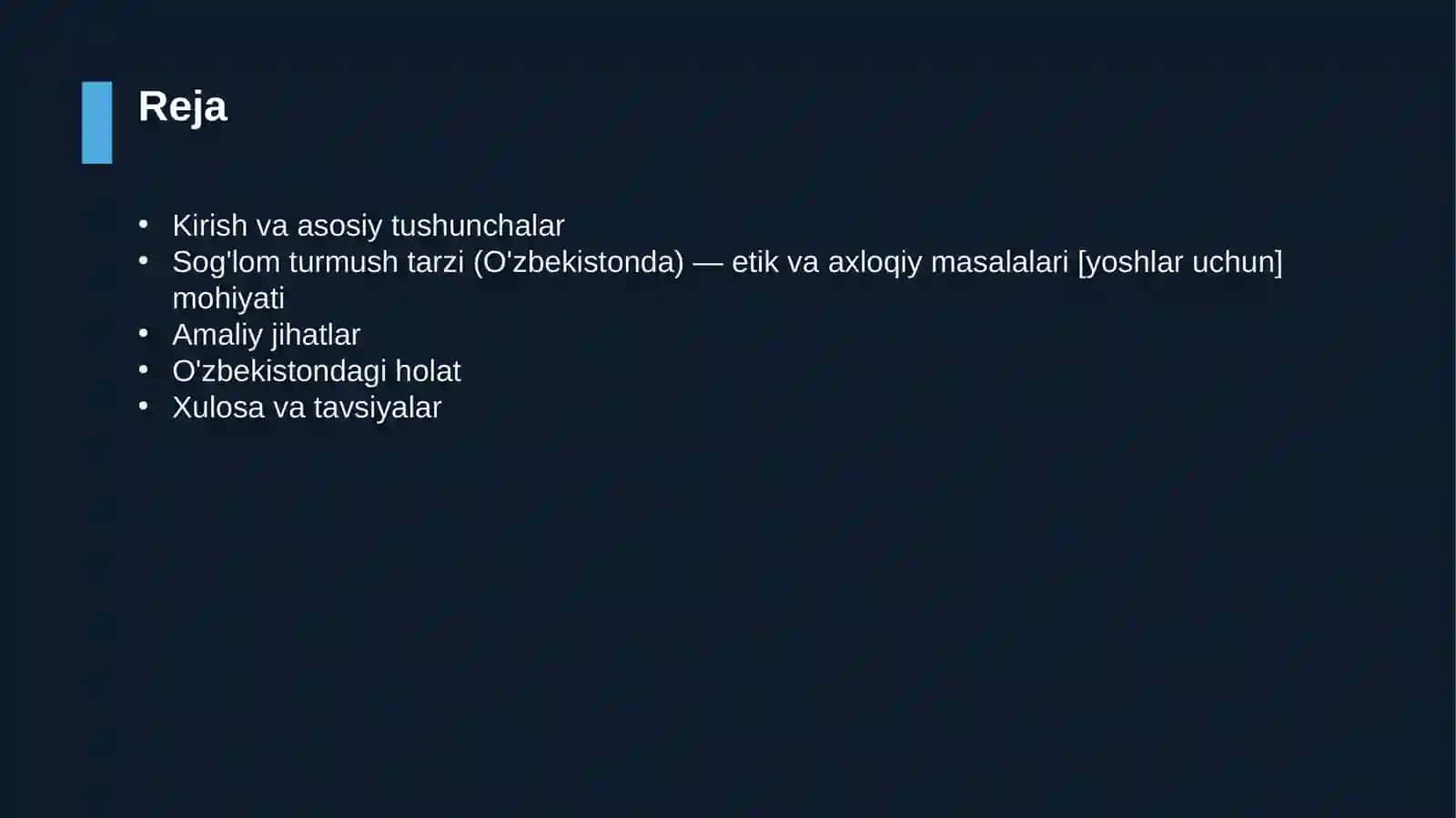 Sog'lom turmush tarzi (O'zbekistonda) — etik va axloqiy masalalari [yoshlar uchun] 2