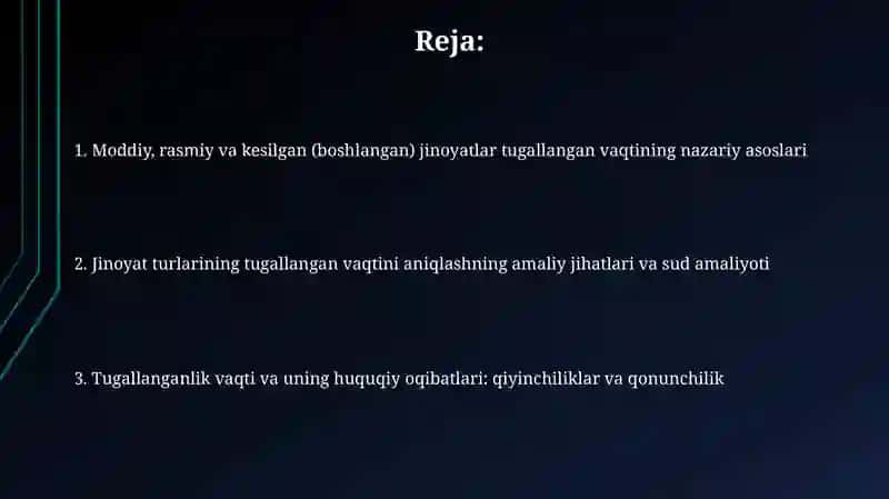 Moddiy, formal va kesik tarkibli jinoyatlarning tamom bo‘lish vaqti 2
