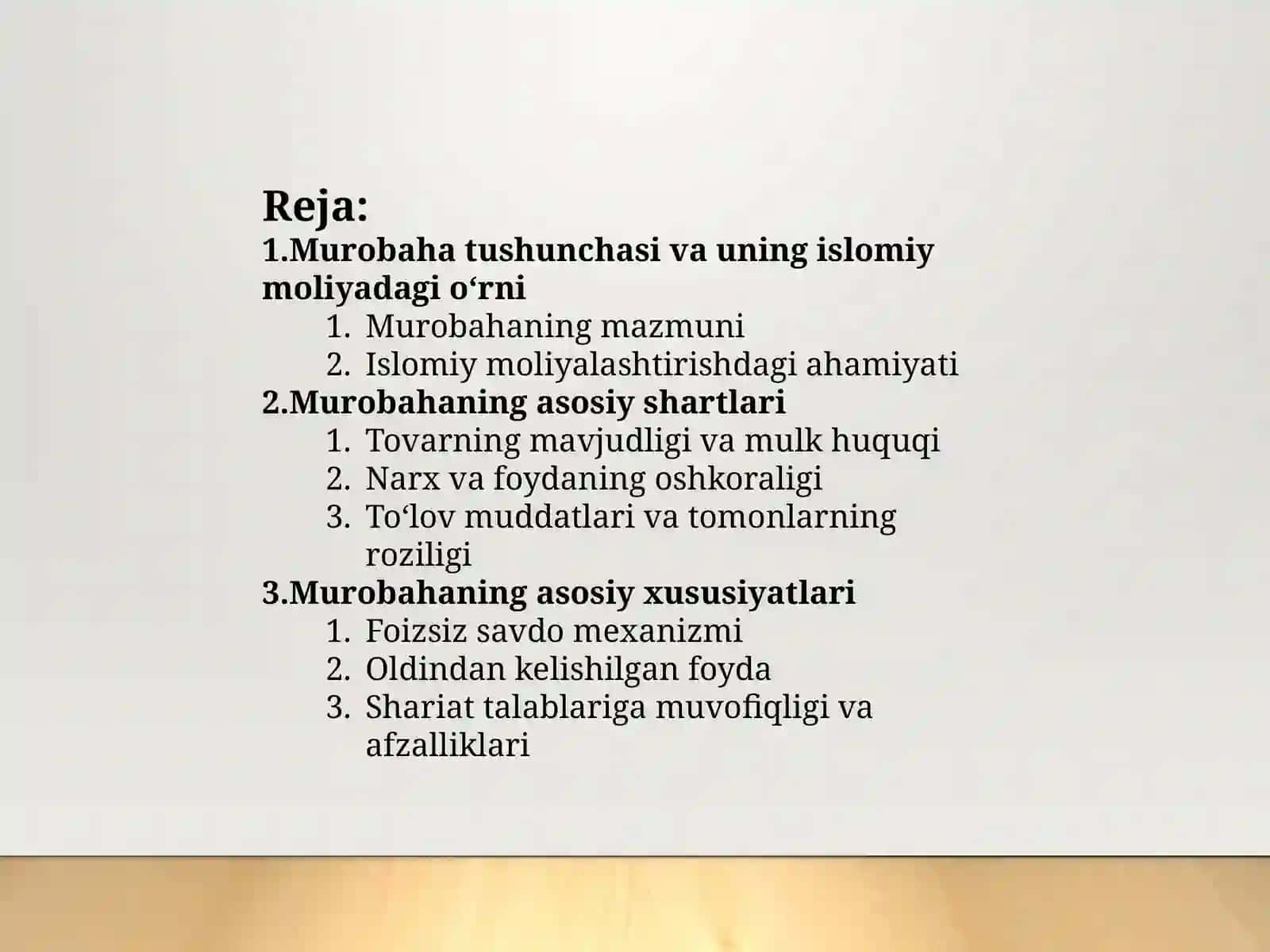 Murabahaning asosiy shartlari va xususiyatlari 2