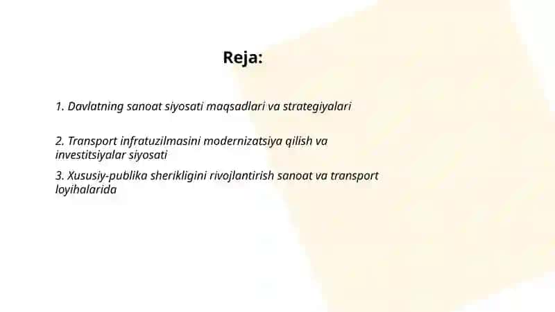 Davlatning sanoat va transportini rivojlantirish boʻyicha iqtisodiy siyosat 2