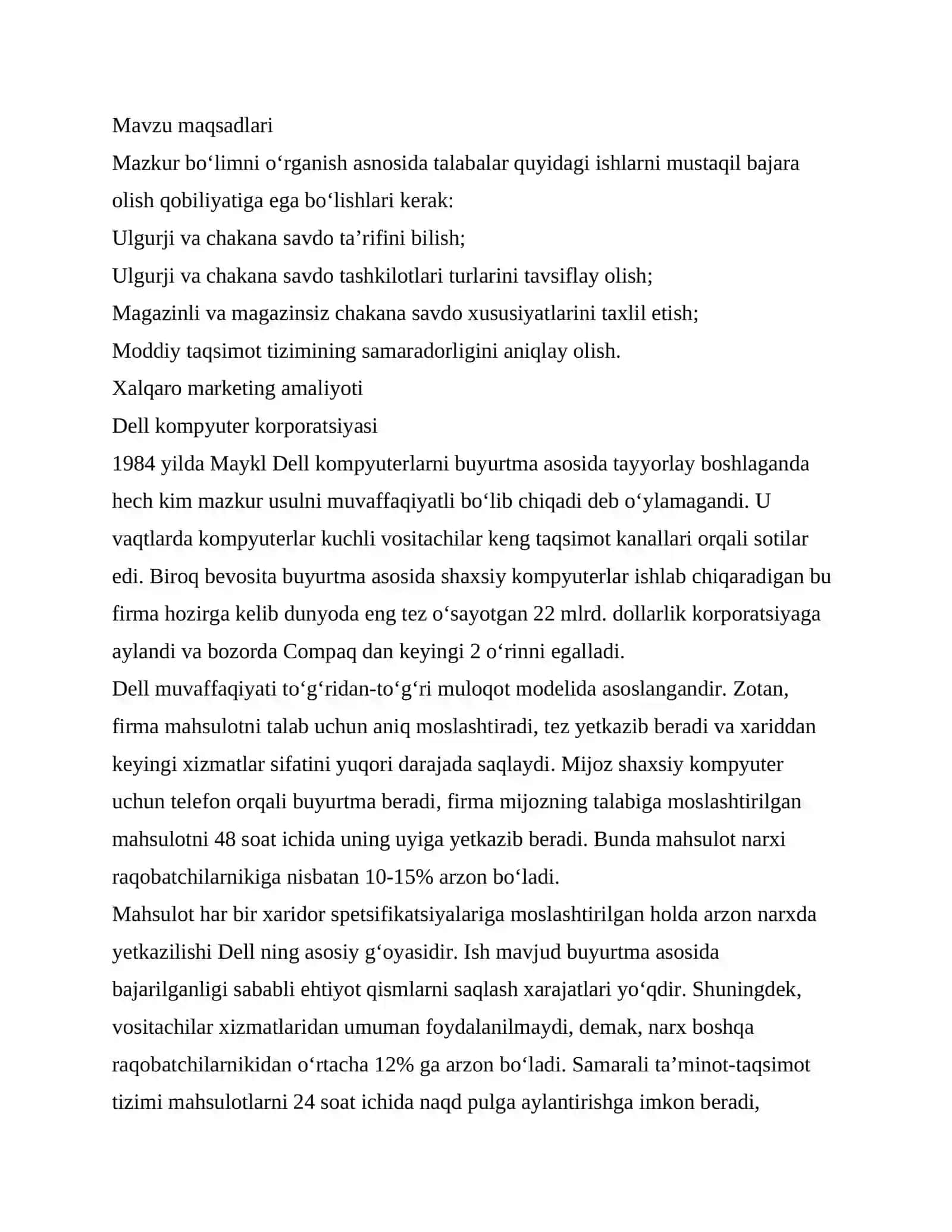 Ulgurji va chakana savdo 2