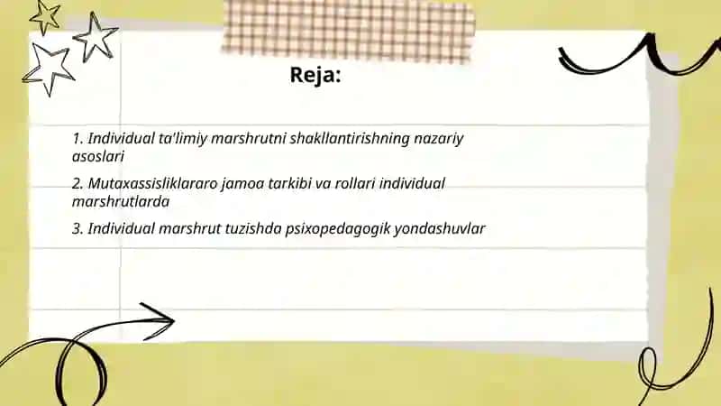 Individual ta'limiy marshrut:tuzish tamoyillari mutaxassisliklararo jamoa Qurbonova Mashhura 2
