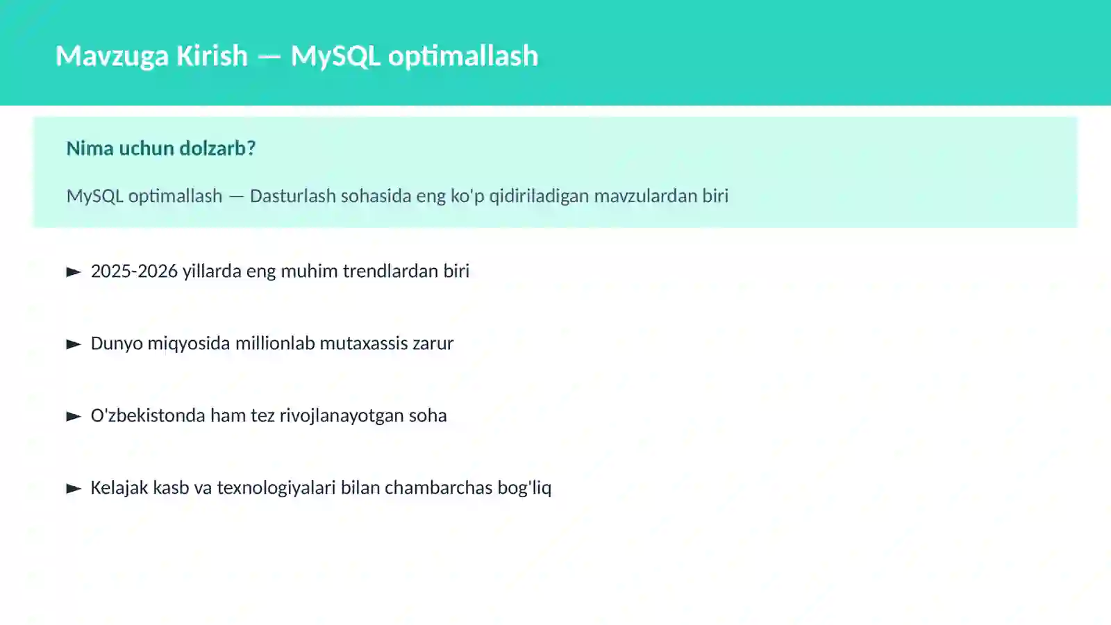 MySQL optimallash 2