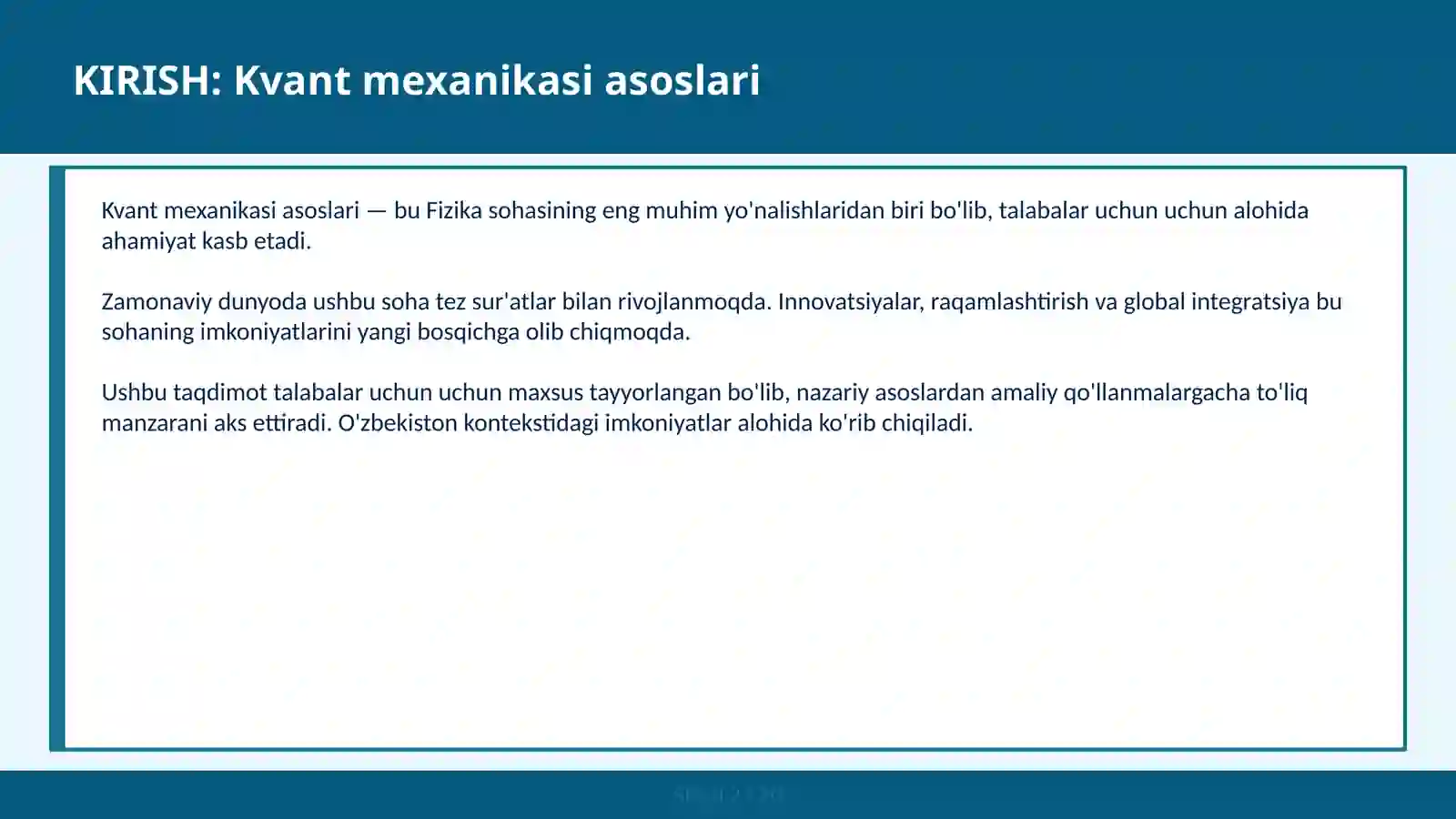 KVANT MEXANIKASI ASOSLARI 2