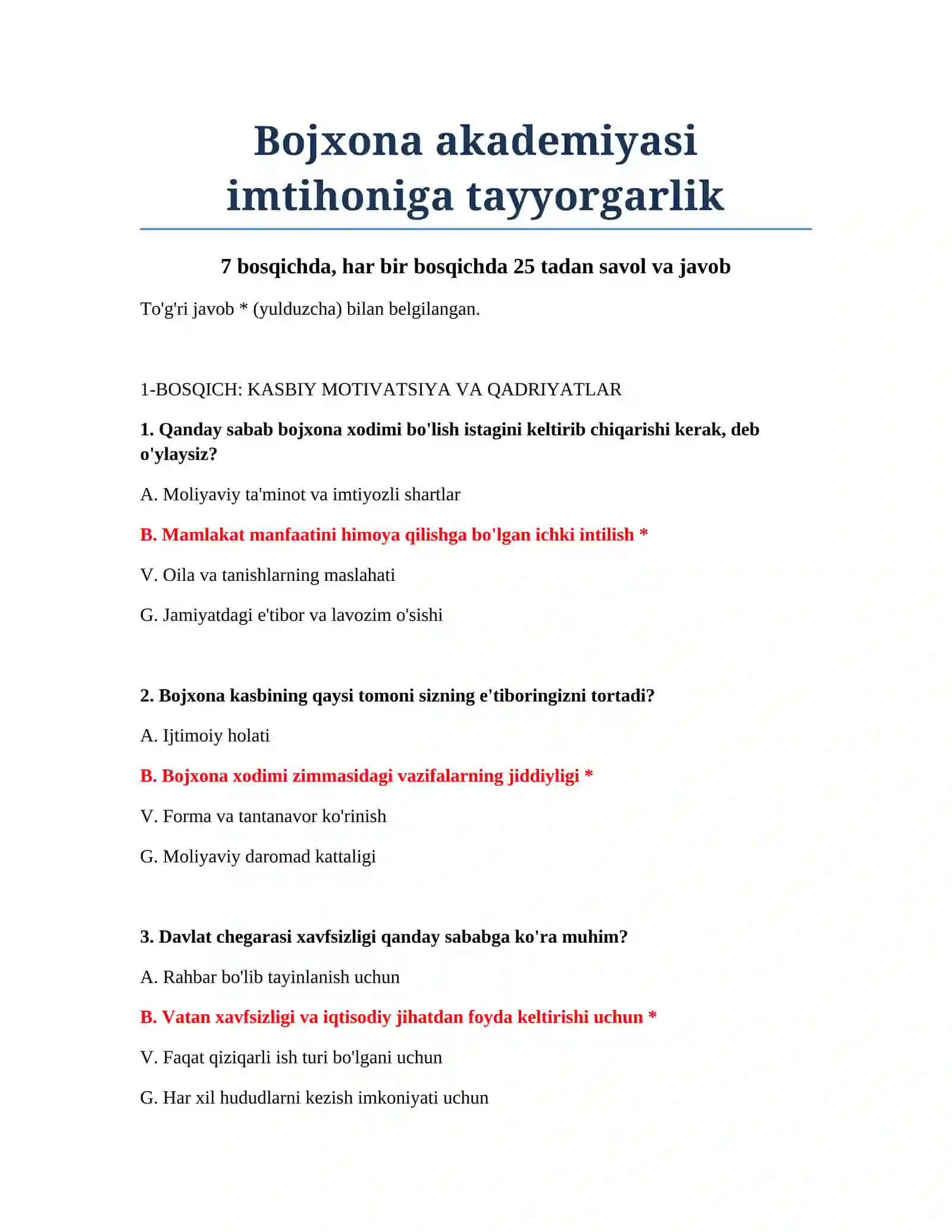 Bojxona akademiyasi imtihoniga tayyorgarlik 2