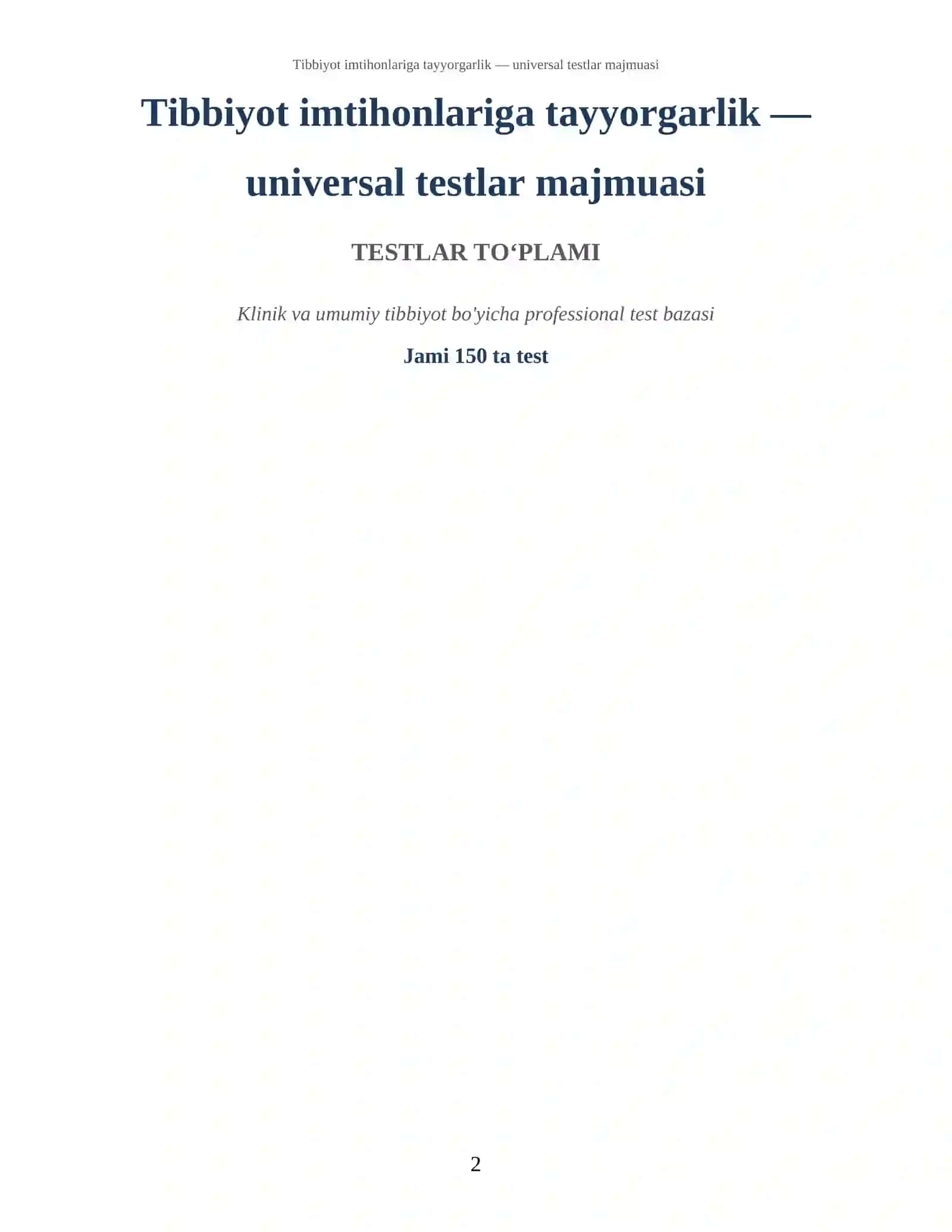 Tibbiyot imtihonlariga tayyorgarlik — universal testlar majmuasi 2