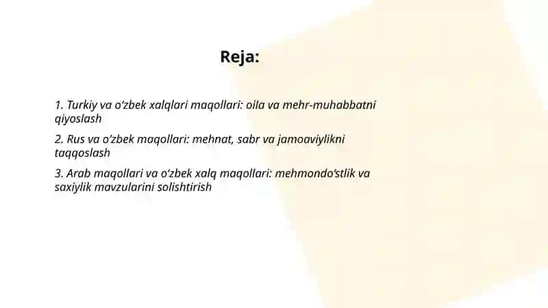 Dunyo xalqlari maqol va matallarini o’zbek xalq maqollari bilan qiyoslash 2