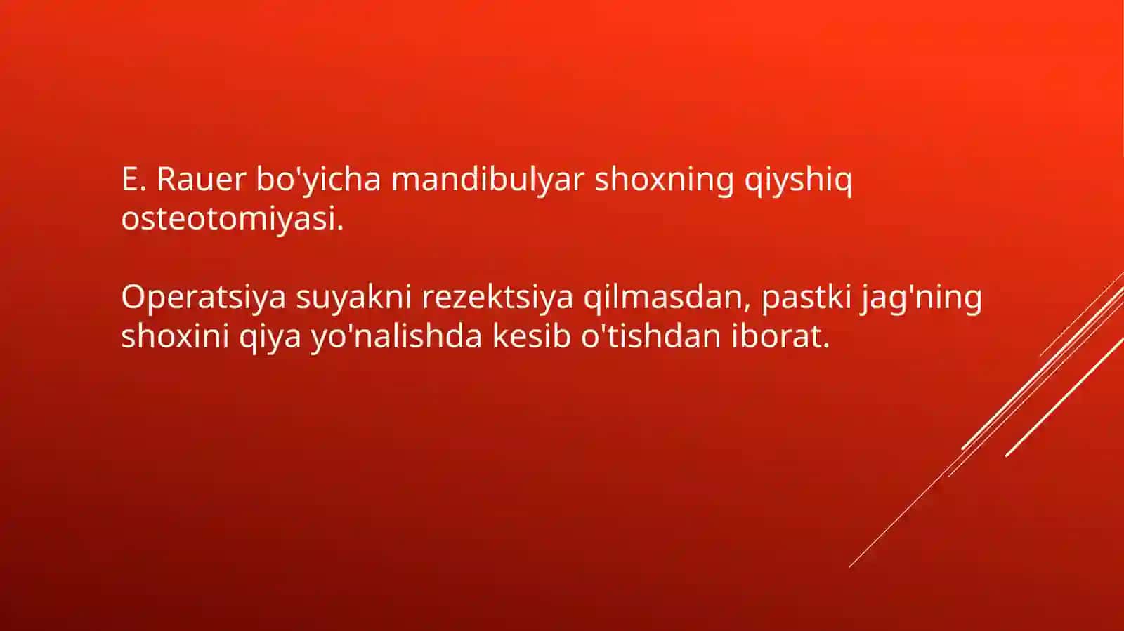 Pastki jag’ suyagi shoxini A.E.Rauer bo’yicha qiyshiq osteotomiyasi 2
