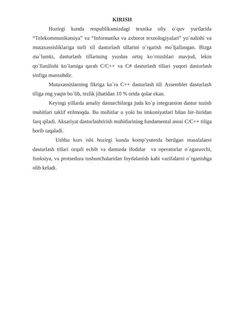 C++ DASTURLASH TILIDA TAKRORLOVCHI OPERATORLAR 2