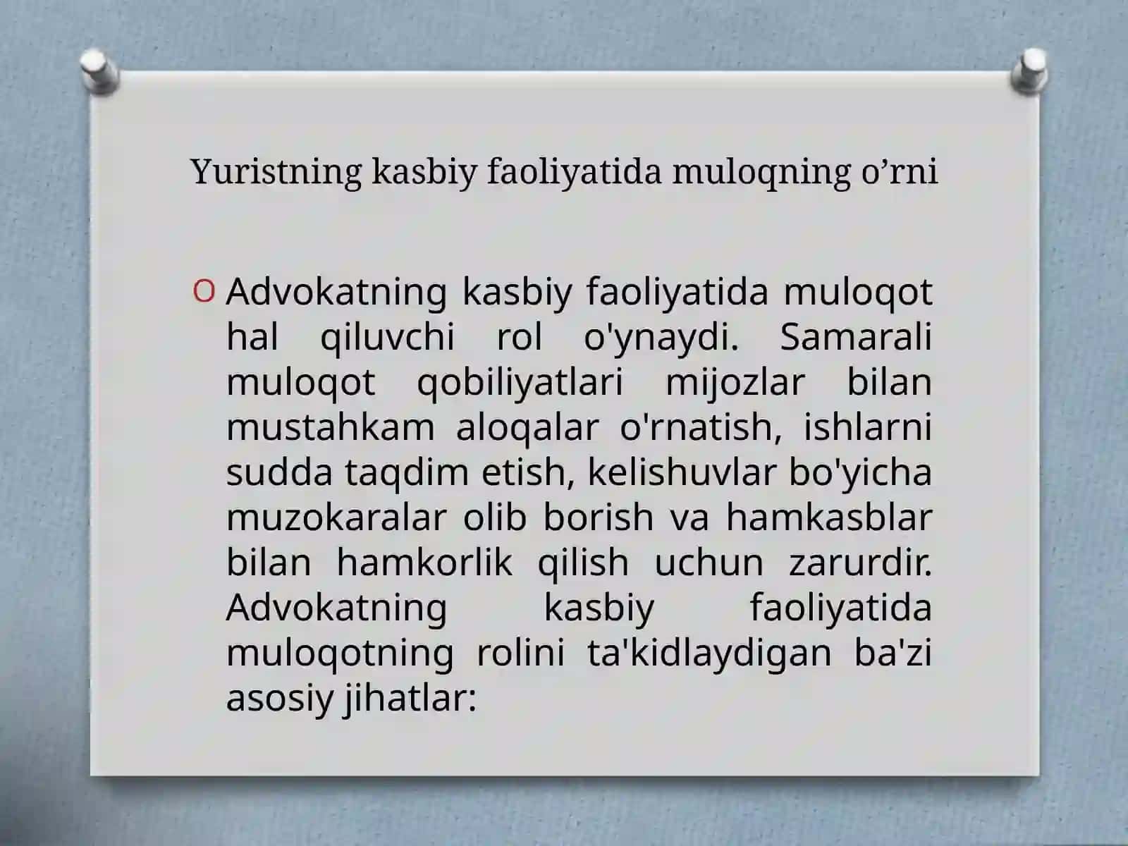 Yuristning kasbiy faoliyatida muloqning o’rni 2