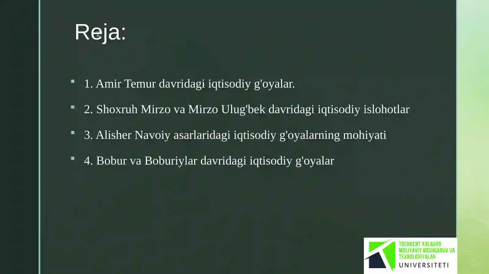 Amir Temur va Temuriylar davridagi iqtisodiy g'oyalar va iqtisodiy siyosat 2