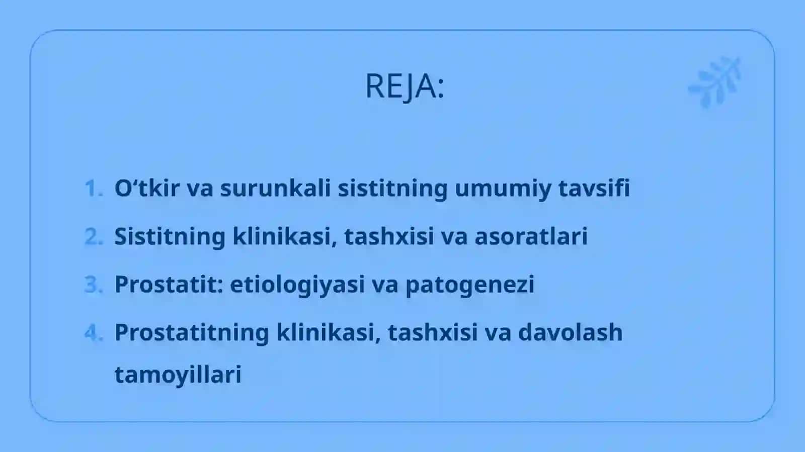 O‘tkirva surunka lisisti. Prostatit 2