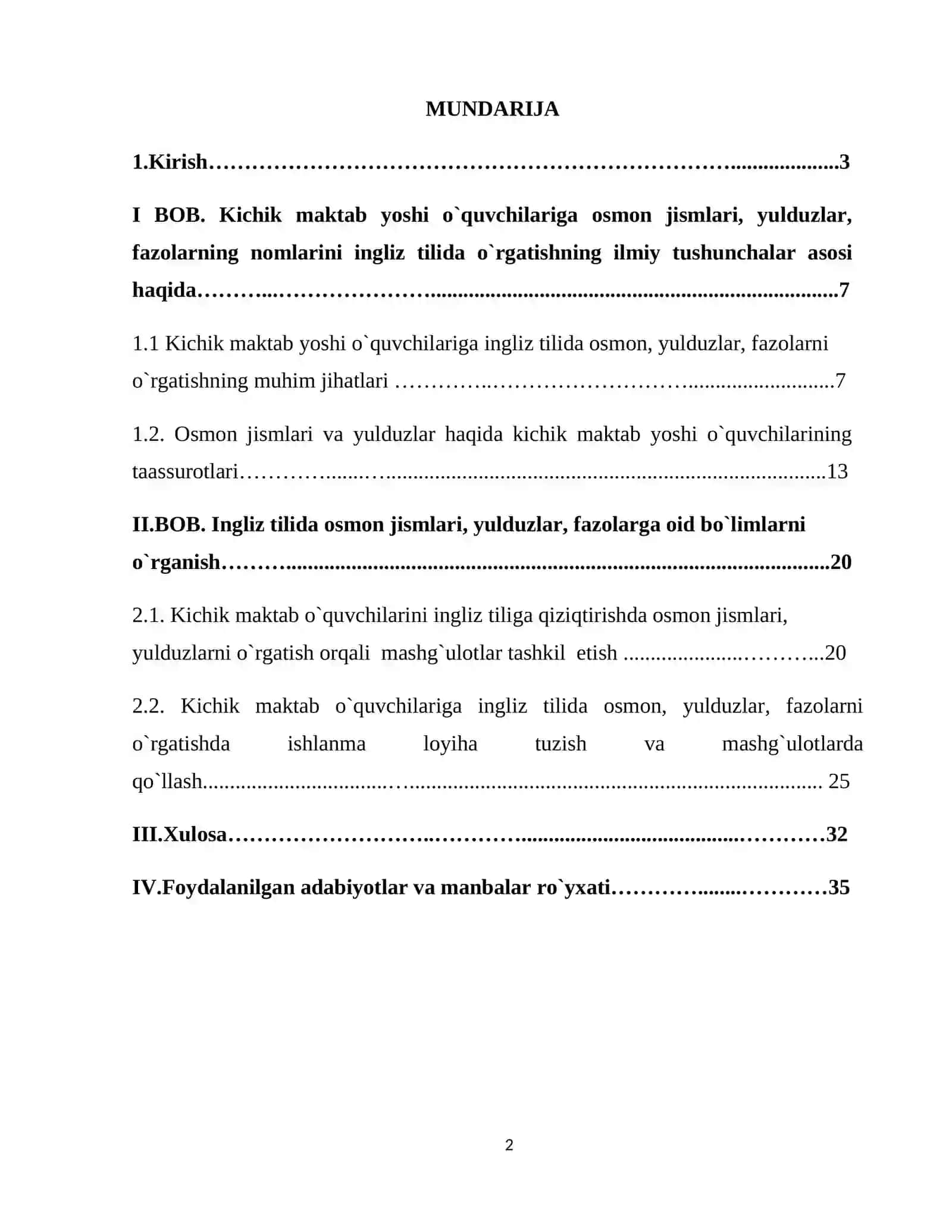 "INGLIZ TIILIDA OSMON, YULDUZLAR, FAZOLARNI O`RGANISH ISHLANMA LOYIHASI" 2
