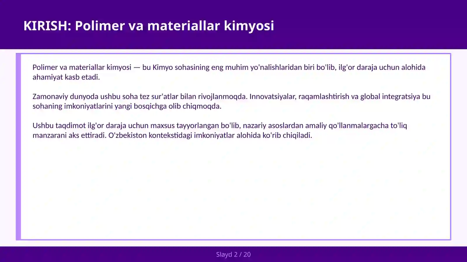 Polimer va materiallar kimyosi 2