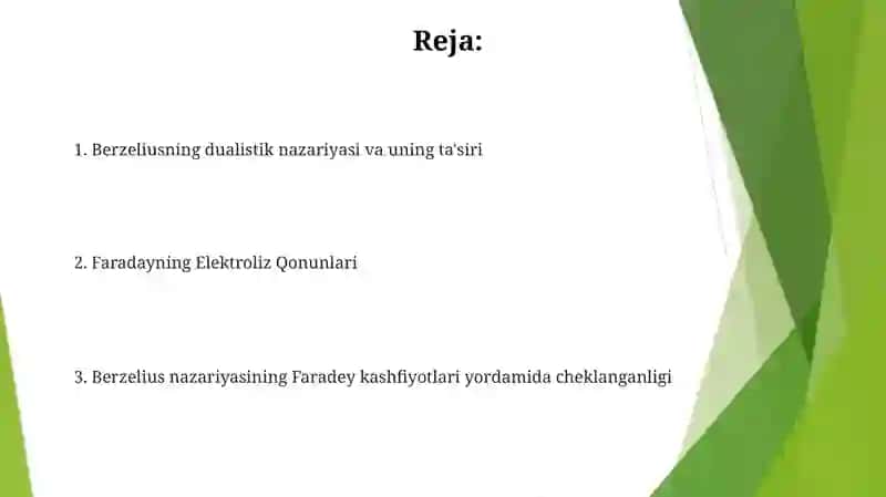 Elektro kimyo(Faradeyning ishlari).Berseliusning dualistik nazariyasi 2