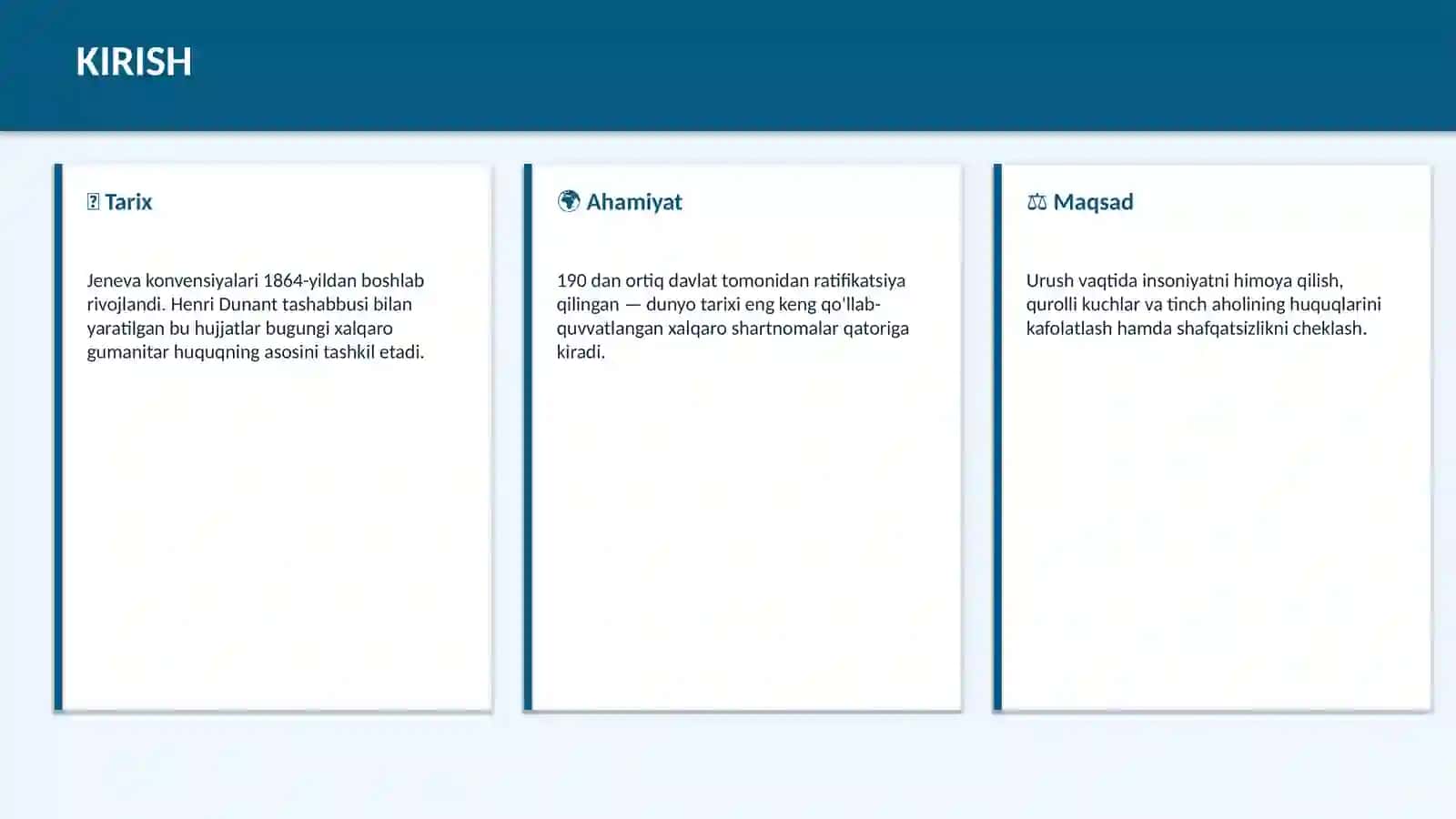 JENEVA KONVENSIYALARI VA ZAMONAVIY QUROLLI MOJAROLAR 2