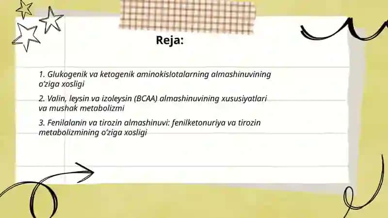 Ayrim aminokislotalar almashinuvining o’ziga xosligi 2