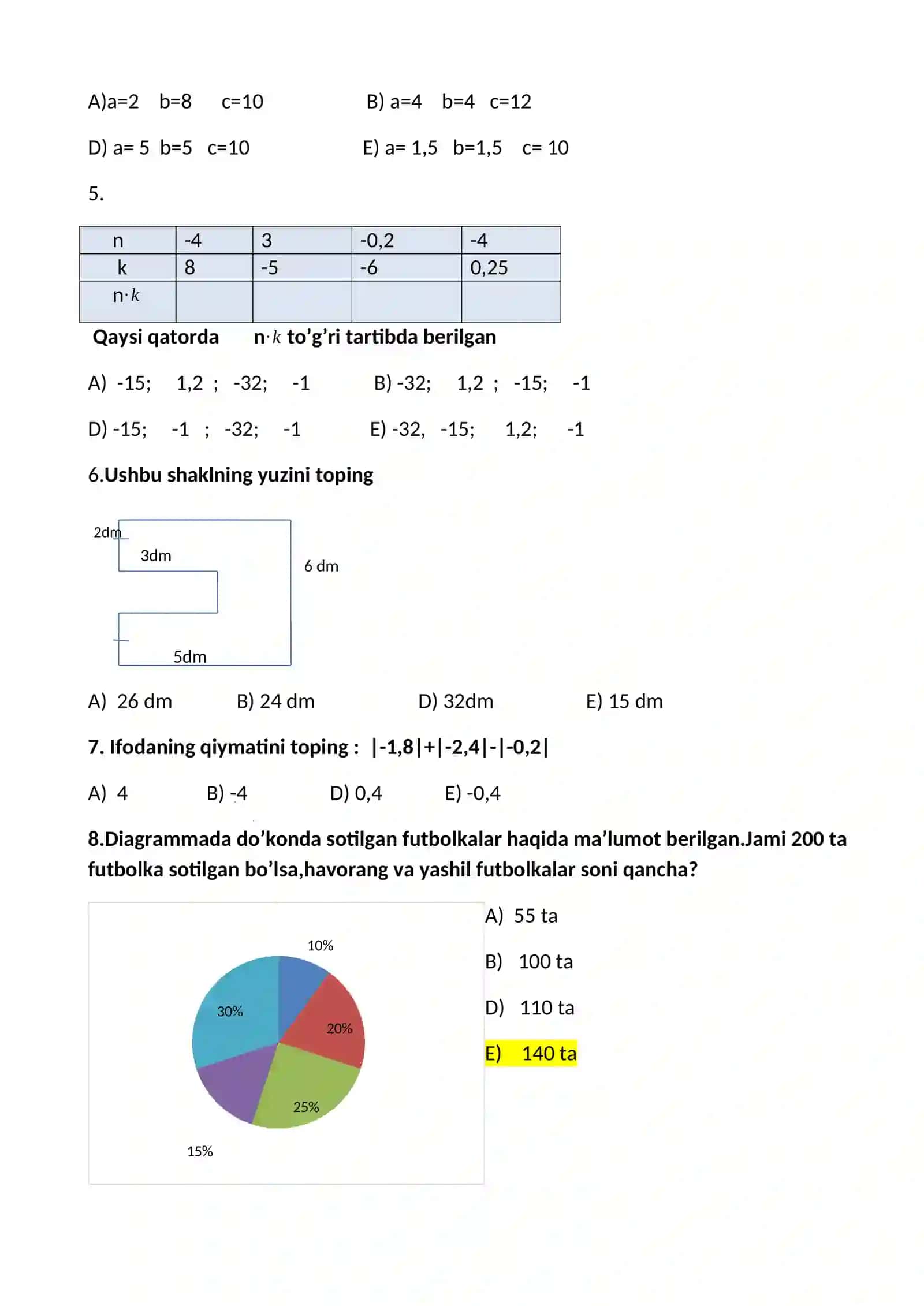 6-sinf uchun test 2