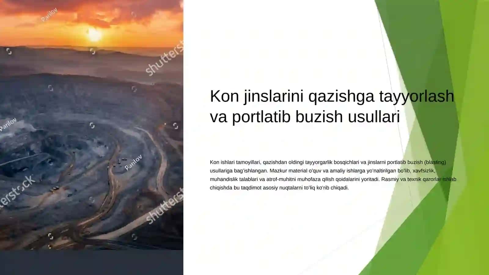Kon jinslarini qazishga tayyorlash va portlatib buzish usullari 2