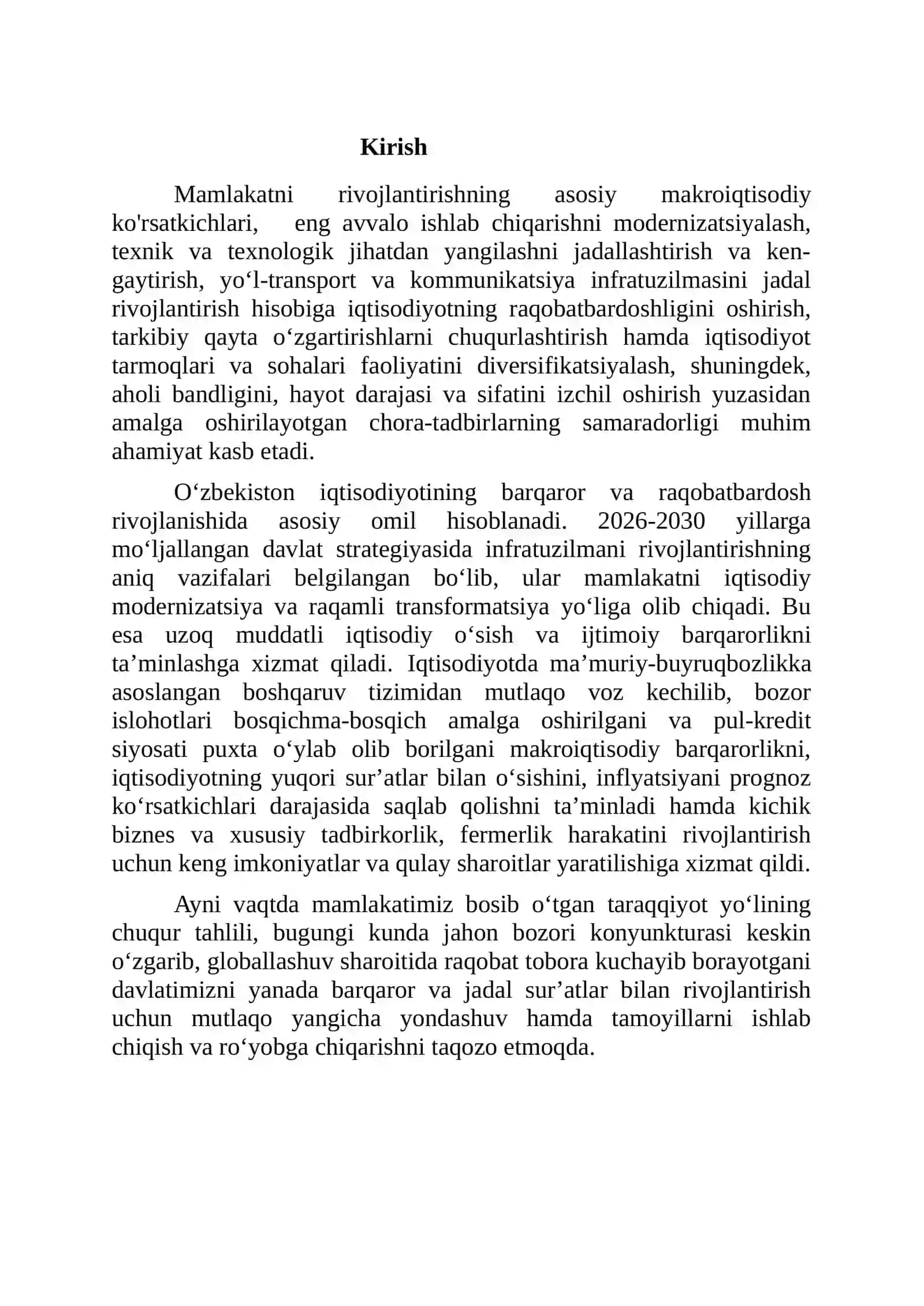 Infratuzilmalarni sifat jihatidan o‘zgarib borishi 2