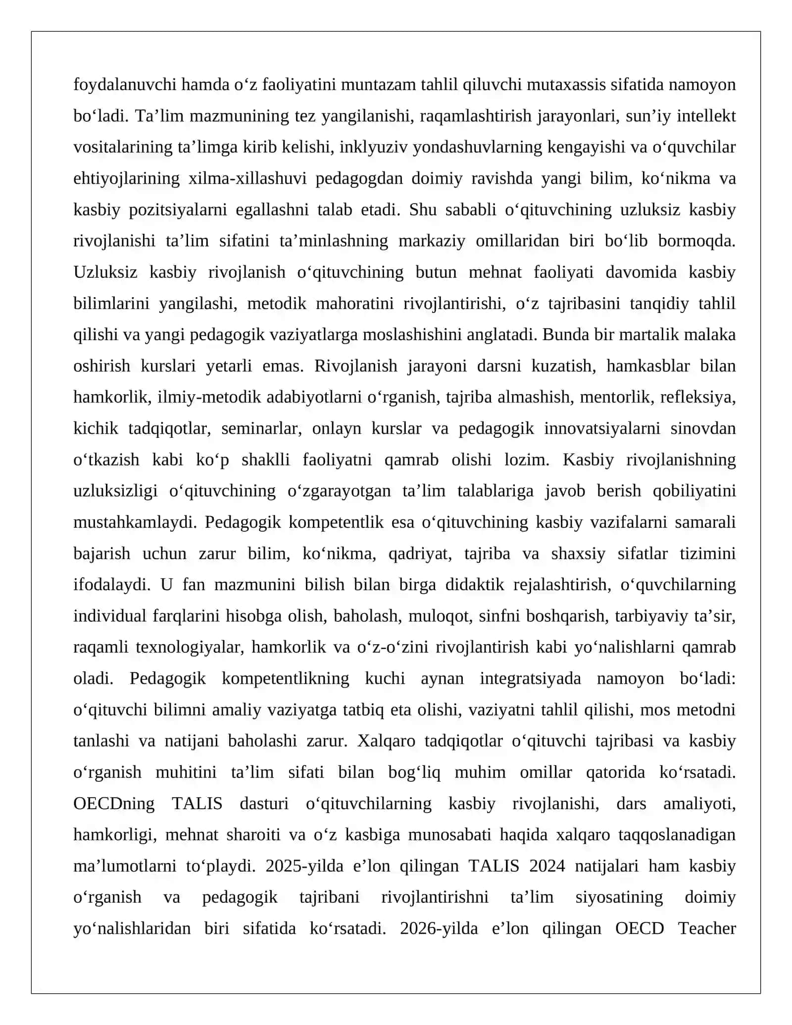 O‘qituvchining uzluksiz kasbiy rivojlanishi va pedagogik kompetentligini takomillashtirish 2