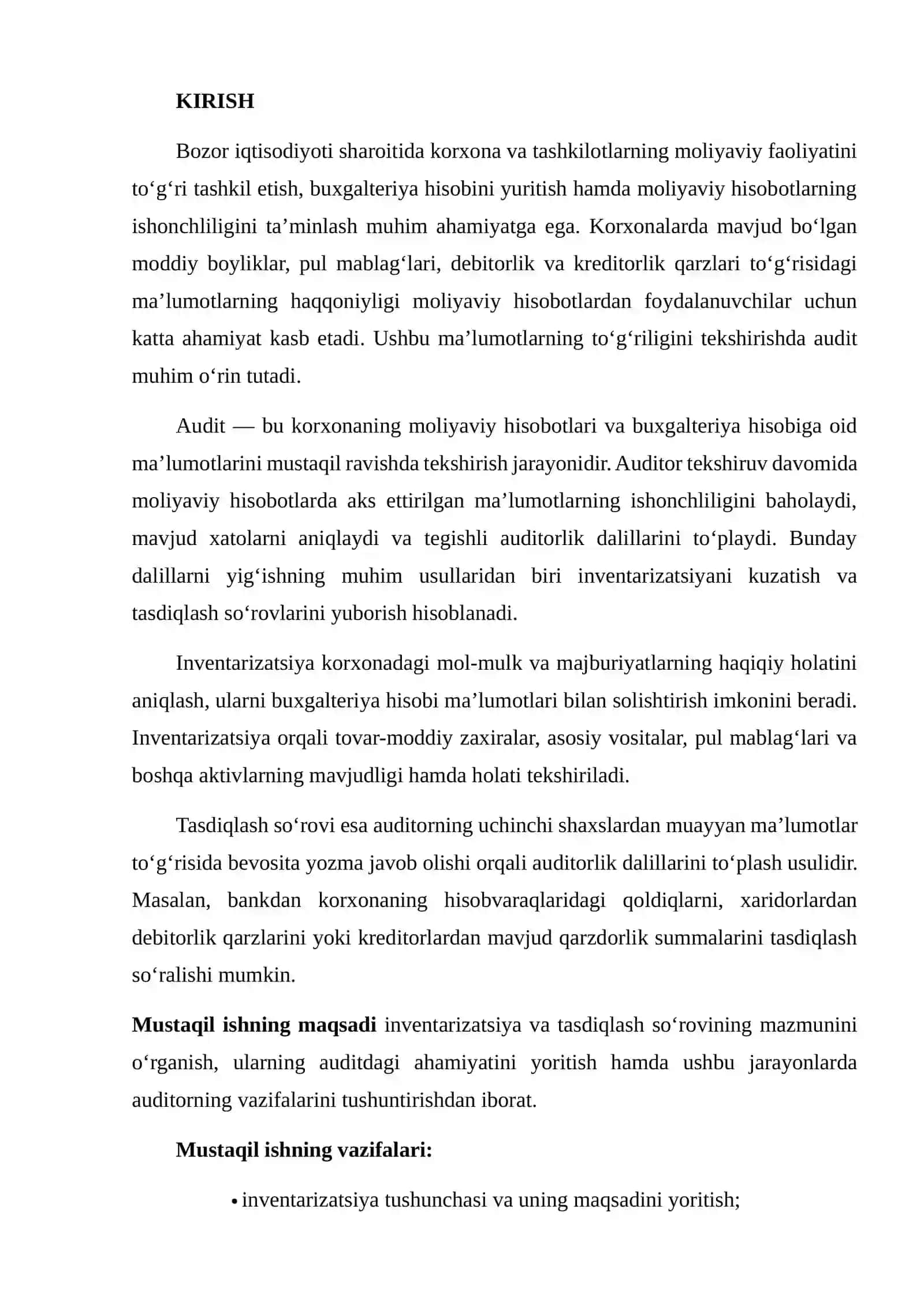 Inventarizatsiyada va Tasdiqlash So'rovida Auditorning Roli 2