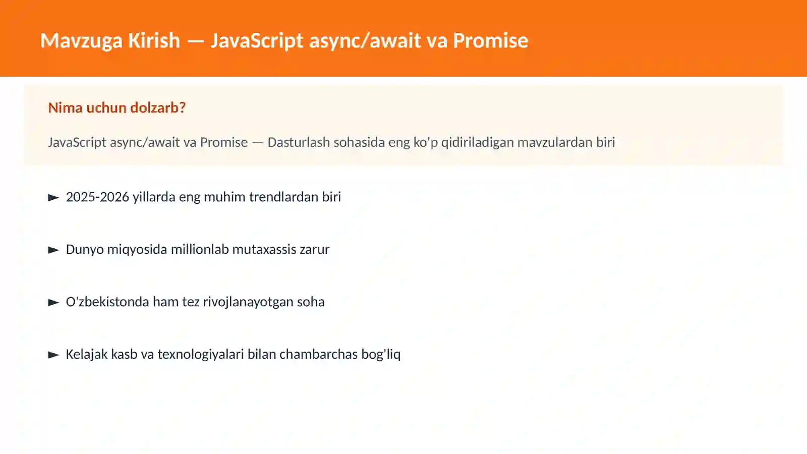 JavaScript async/await va Promise 2