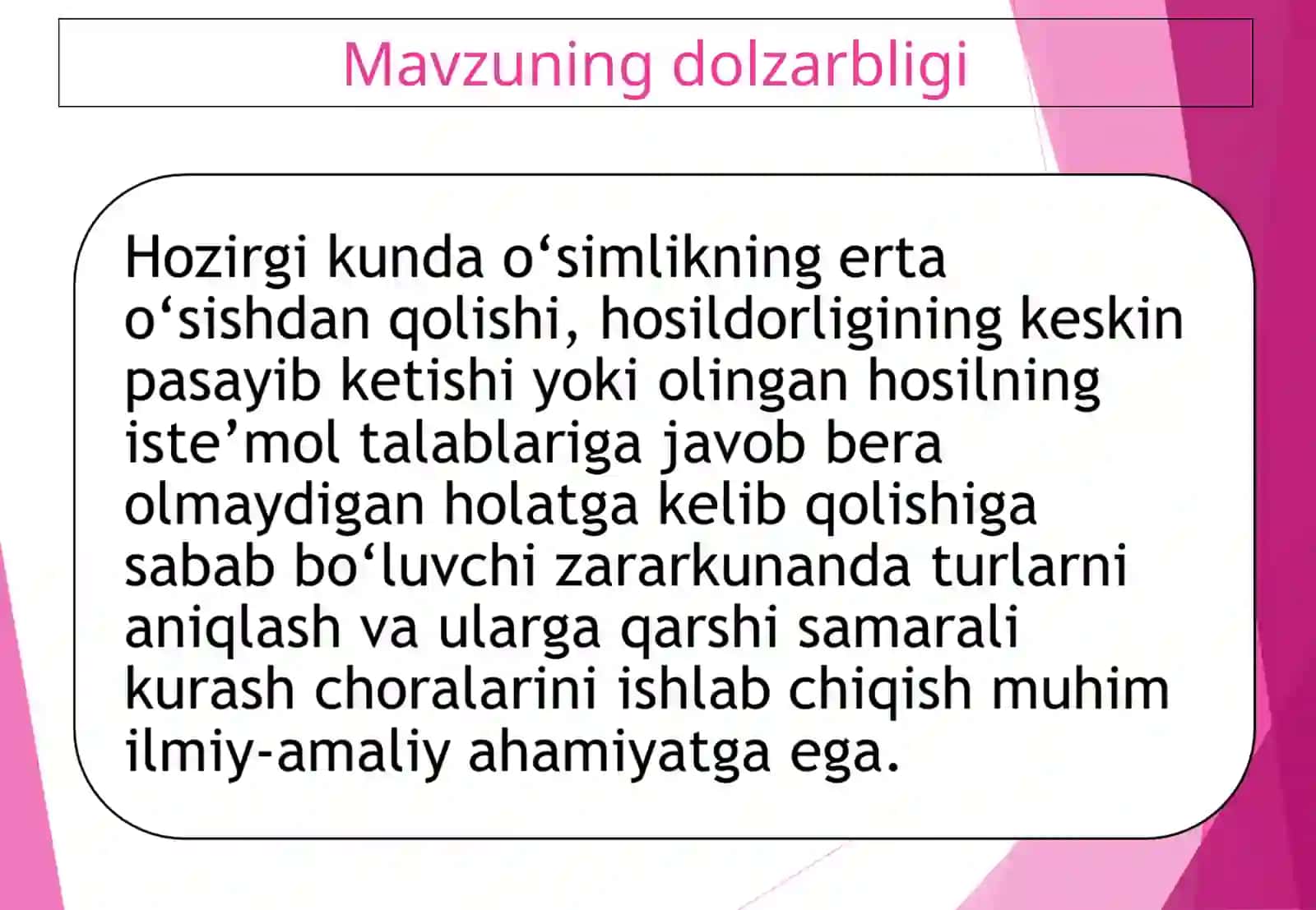 Tok zararkunandalarining biologiyasi va ekologik xususiyatlari 2