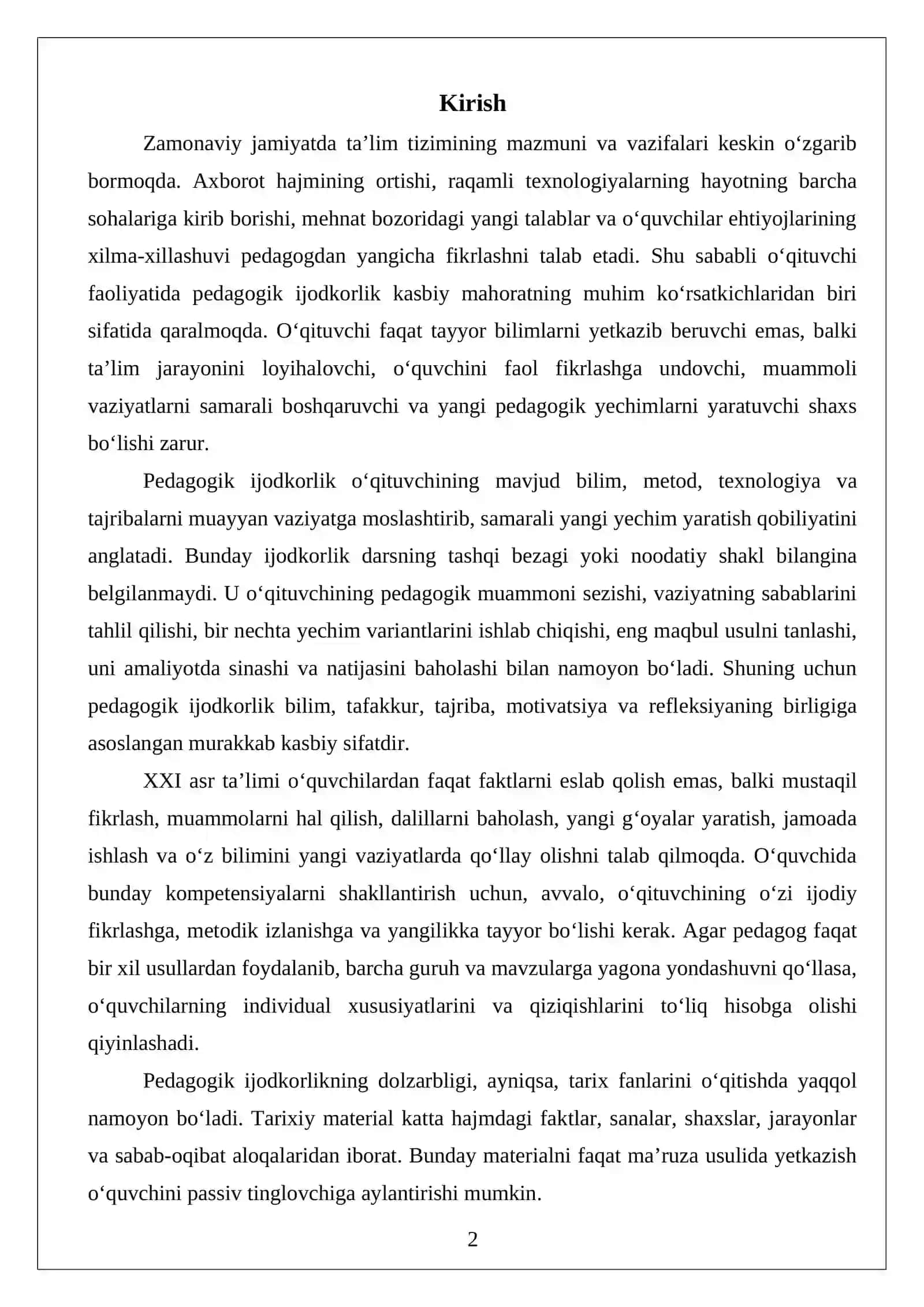 Pedagogik ijodkorlik va uning o‘qituvchi faoliyatidagi ahamiyati 2