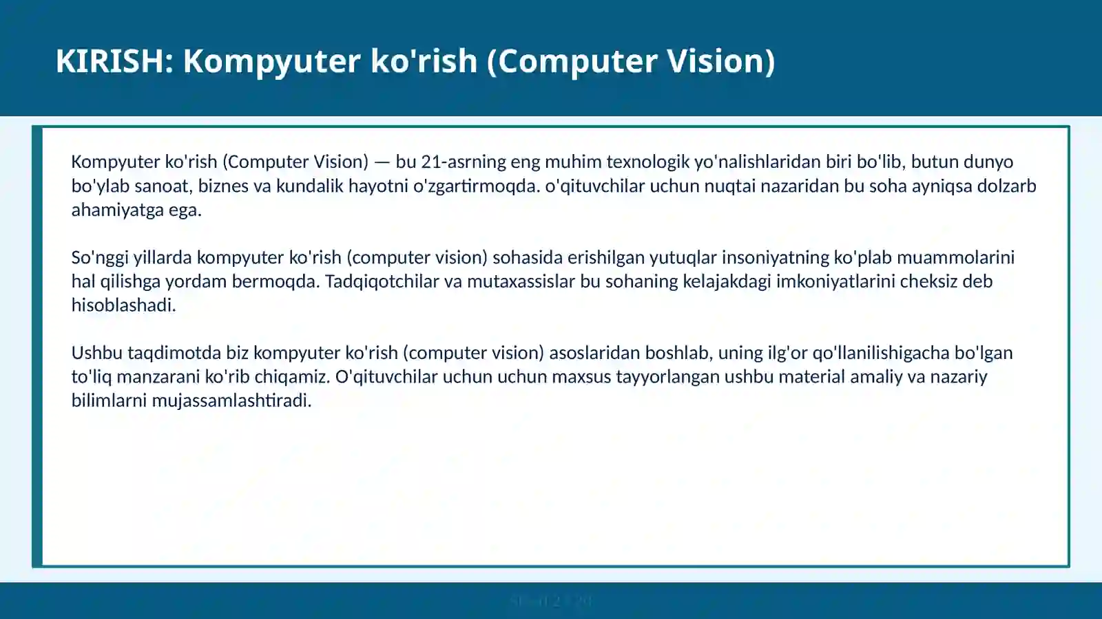 KOMPYUTER KO'RISH (COMPUTER VISION) 2