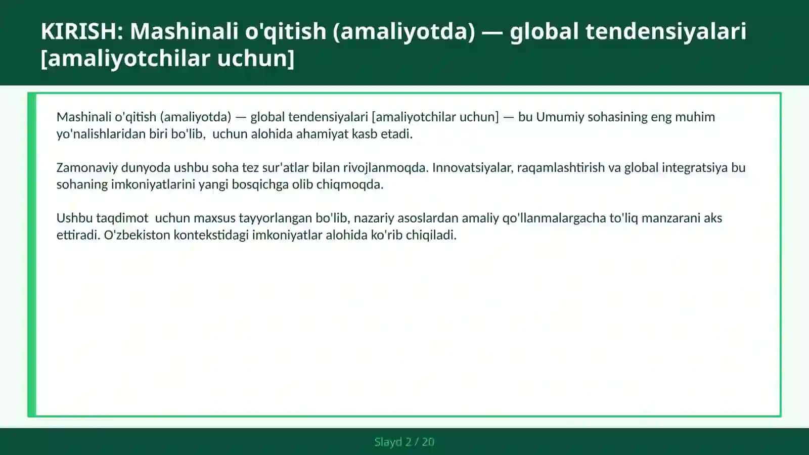 Mashinali o'qitish (amaliyotda) — global tendensiyalari [amaliyotchilar uchun] 2