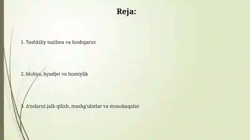 Sport turlari boʻyicha toʻgaraklar tashkil qilish va oʻtkazish 2