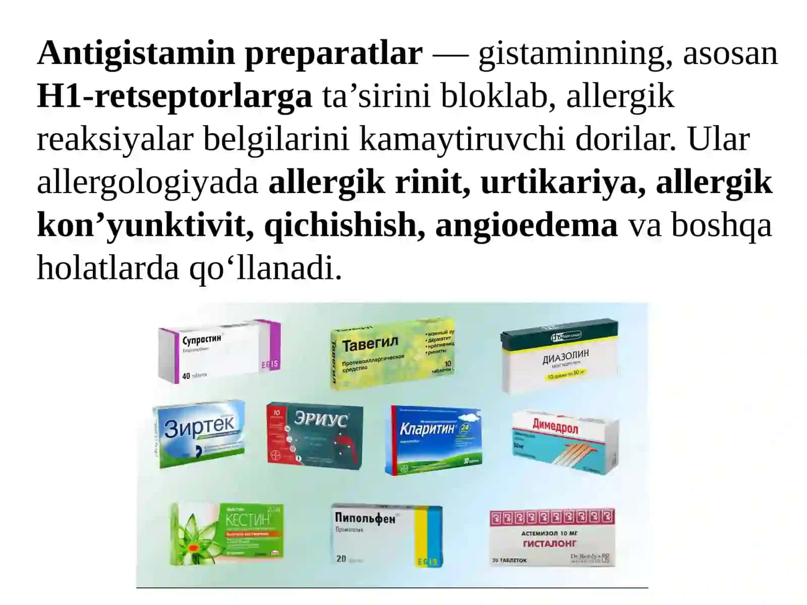 Antigistamindori preparatlarining klinik farmokologiyasi 2