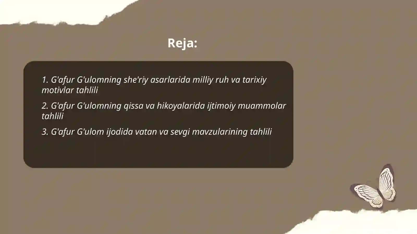 G'afur G'ulom asarlari tahlili 2