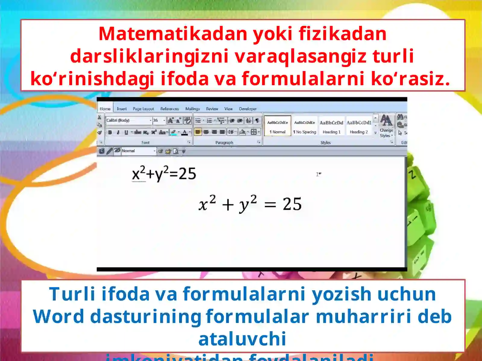Wordda formulalar yozish 2