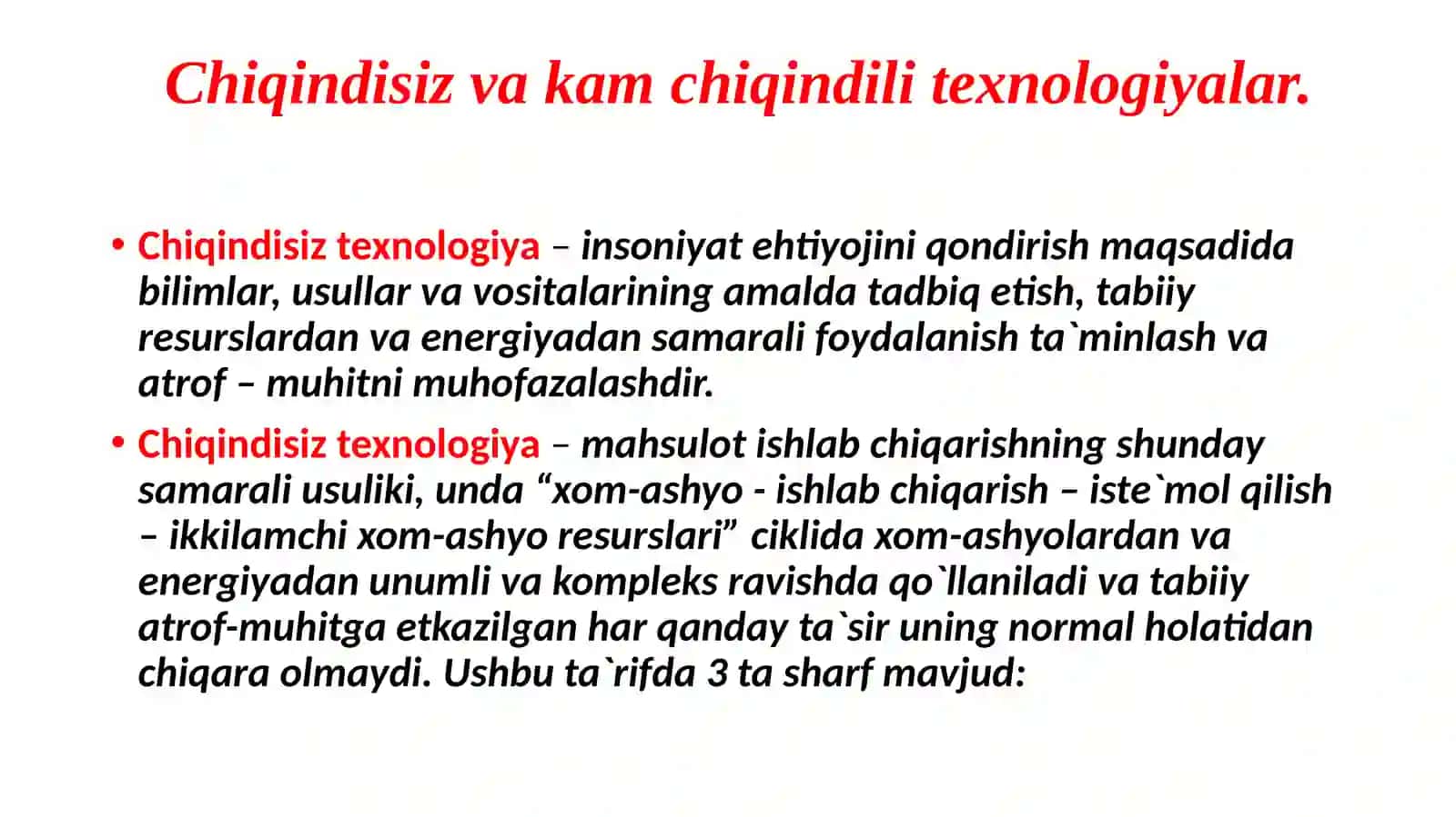 Chiqindisiz texnologiyalar 2