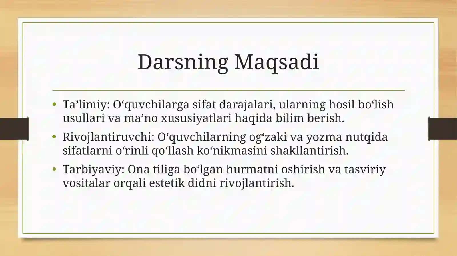 Darsning Metodik Ishlanmasi: Sifat Darajalari 2